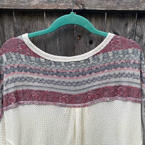 Free People NWT Waffle Knit Boho Cuff Thermal Ivory Oversized Hi/Low Size L - Picture 8 of 10